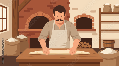 Fotografía Baker Rolling Long Baguette Dough to Taper Ends