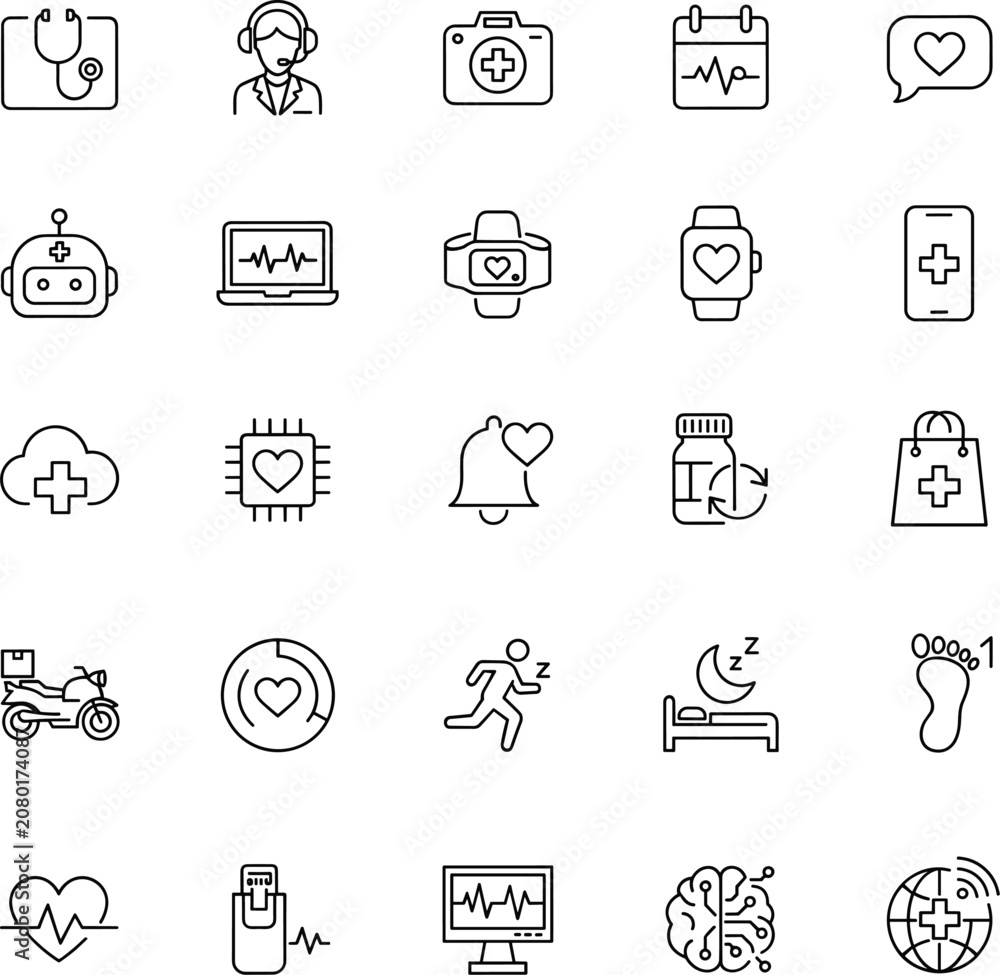 Fototapeta premium Digital Health and Wellness Icon Set symbol