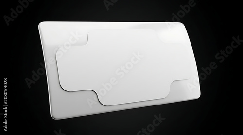 Isolated white rectangular sticker with rounded corners and decorative cutouts for automotive branding and signage
