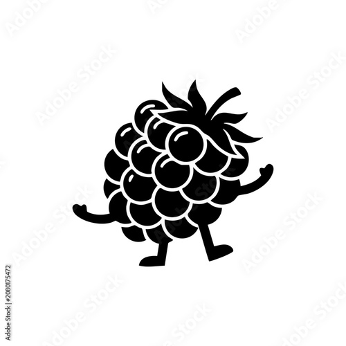 Cute blackberry fruit character silhouette with arms and legs isolated on white background