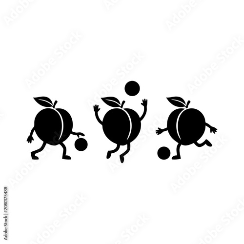 Cute peach fruit characters playing basketball and soccer isolated on white background