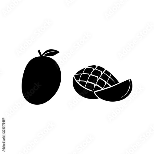 Fresh whole mango fruit with cubed cut slice isolated on white background