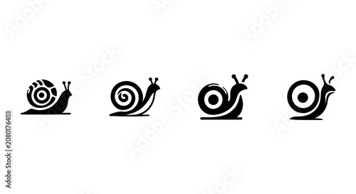 Obraz na plátne Snail Silhouettes A Set Of Four Black Vector Illustrations On White Background