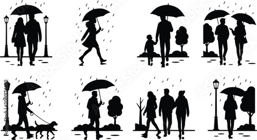 Foto People walking with umbrellas in rainy weather