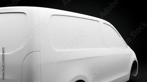 side view of generic white delivery van mockup, transport vehicle template, blank automotive body, shipping logistics