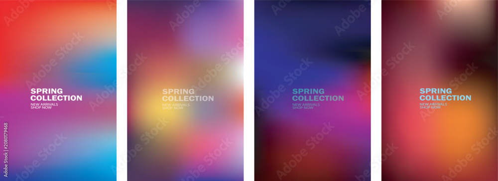 Fototapeta premium Set of four abstract vibrant colorful blurred gradient backgrounds for modern spring collection flyer design templates