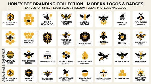 Photos Collection of modern bee logos and badges.