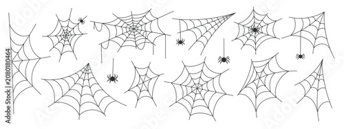 Photography Halloween spider web set with black outline cobweb and hanging spider collection