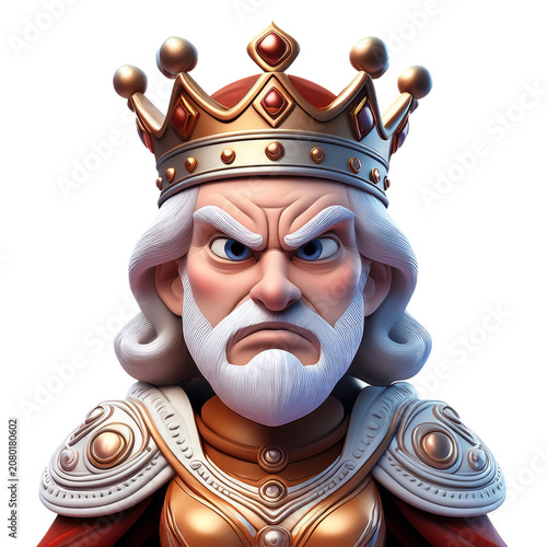 Cartoon Style Regal King with Fierce Expression and Royal Attire