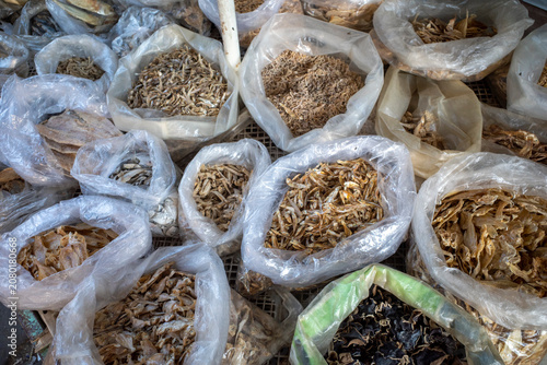 Ikan asin, salted fish  at traditional market in Yogyakarta, Indonesia