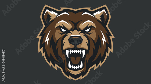 Canvastavla Fierce bear head illustration with sharp teeth.