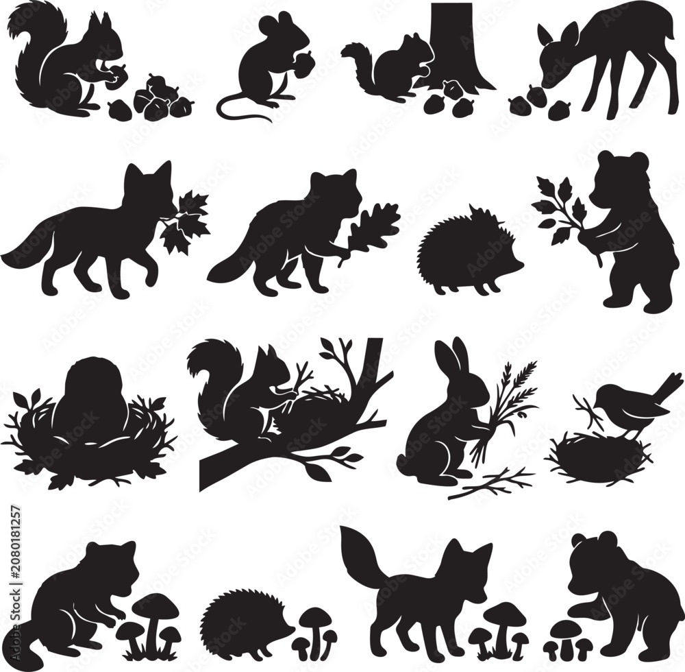 Fototapeta premium Woodland animal silhouettes in forest setting, Generative Ai