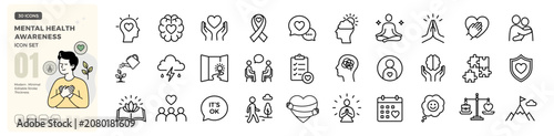 Photos Mental health line icon set