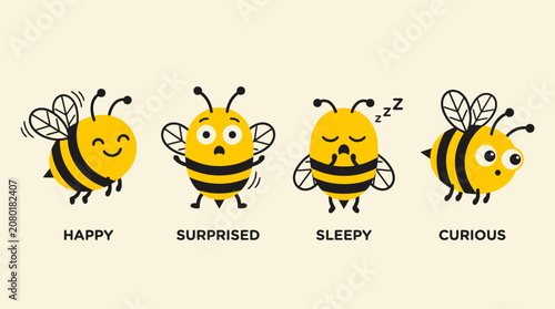 Obraz na plátně Cartoon bees with different emotions.