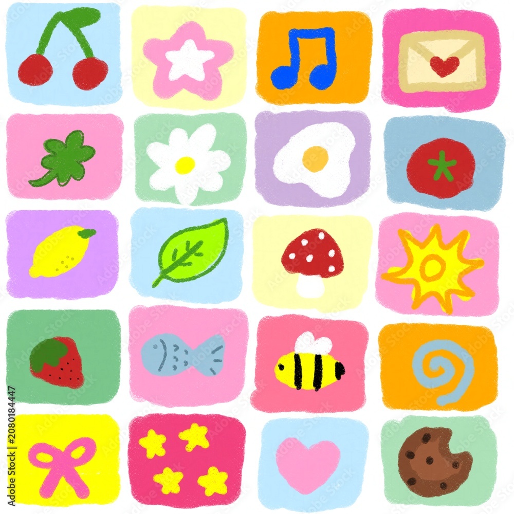 Fototapeta premium Doodle Icon Set with Nature, Food and Everyday Objects Hand Drawn Illustration 