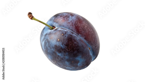 Tableau sur toile Single whole ripe purple plum fruit with flawless waxy skin isolated on transpar