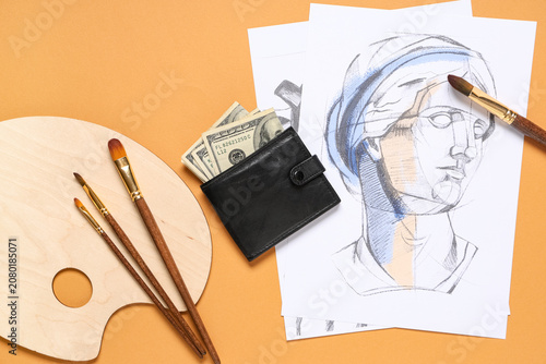 Purse with money, artist br...