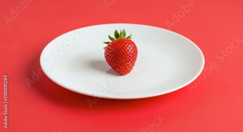 Fresh strawberry on white plate.