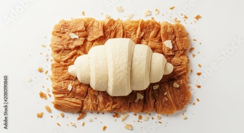 Croissant on toasted bread with crumbs.