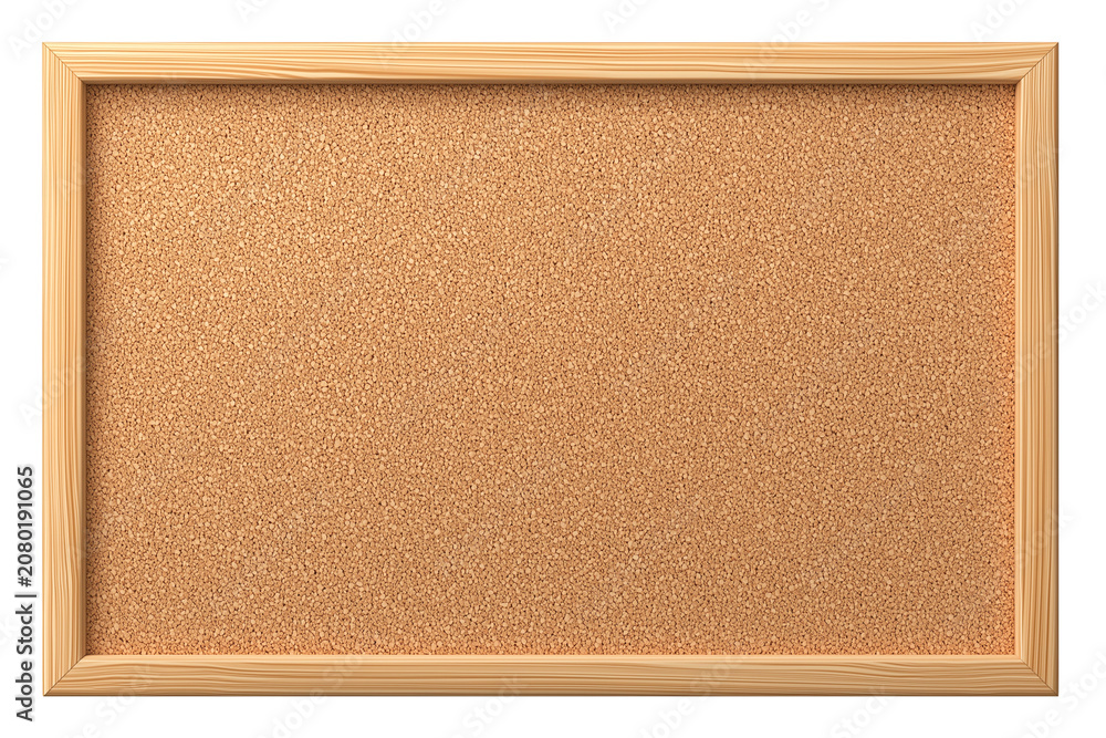 Fototapeta premium Blank rectangular cork board with light wooden frame isolated on white background, Clipping Path, png