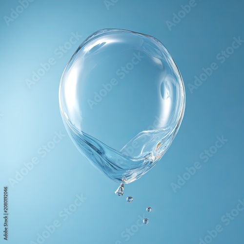 Water balloon suspended in air against a blue background, studio shot.