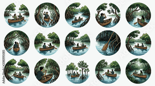 Foto Collection of twelve different types of coffee beans in bowls.