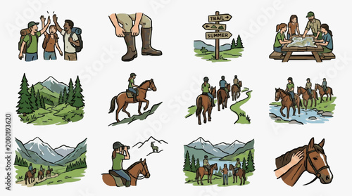 Collection of minimalist animal line art illustrations set.
