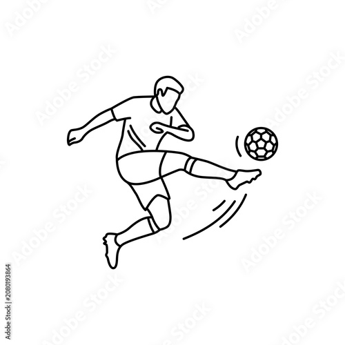 Konstfotografi Black and white line art icon of a soccer player performing a knuckleball shot