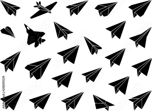 Paper Airplane Set Silhouette - Creative Black Vector Illustration for Imagination and Childhood Fun