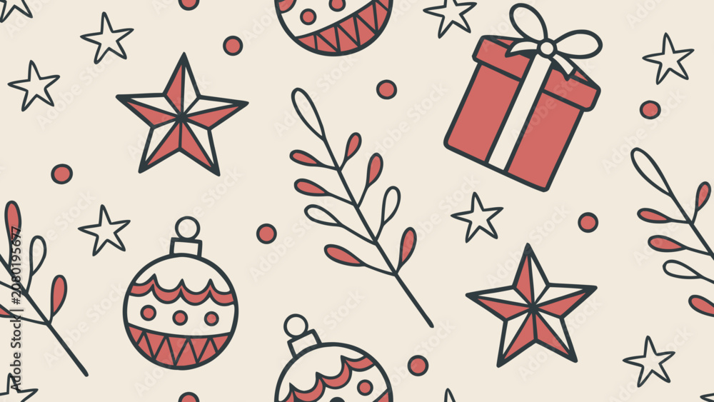 Fototapeta premium Christmas ornament and gift pattern hand drawn vector illustration