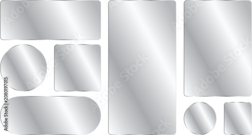 Tableau sur toile Set of blank metallic silver plates, banners and buttons of various shapes, glos