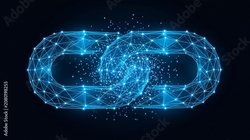 Digital chain link connection network concept illustration with connection blockchain wireframe security integrity abstract business technology strength partnership communication