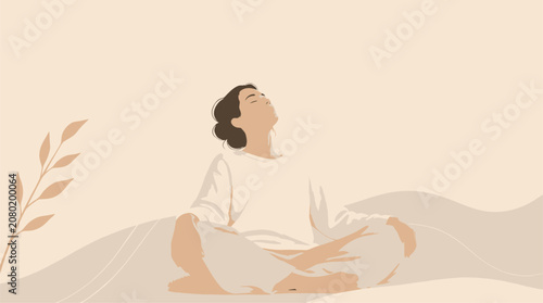 Woman Meditating in Serene Natural Landscape, Practicing Mindfulness and Inner Peace for Wellness and Self-Care