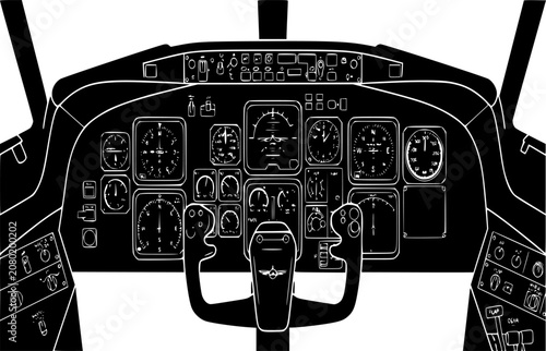Pilot Cockpit Dashboard Silhouette - Minimalist Black Vector Icon of Aviation Profession and Control