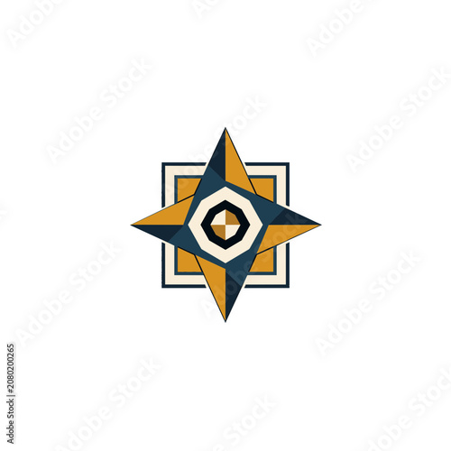 Flat geometric star and compass symbol vector