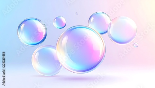 Abstract colorful soap bubble reflections on pastel background.