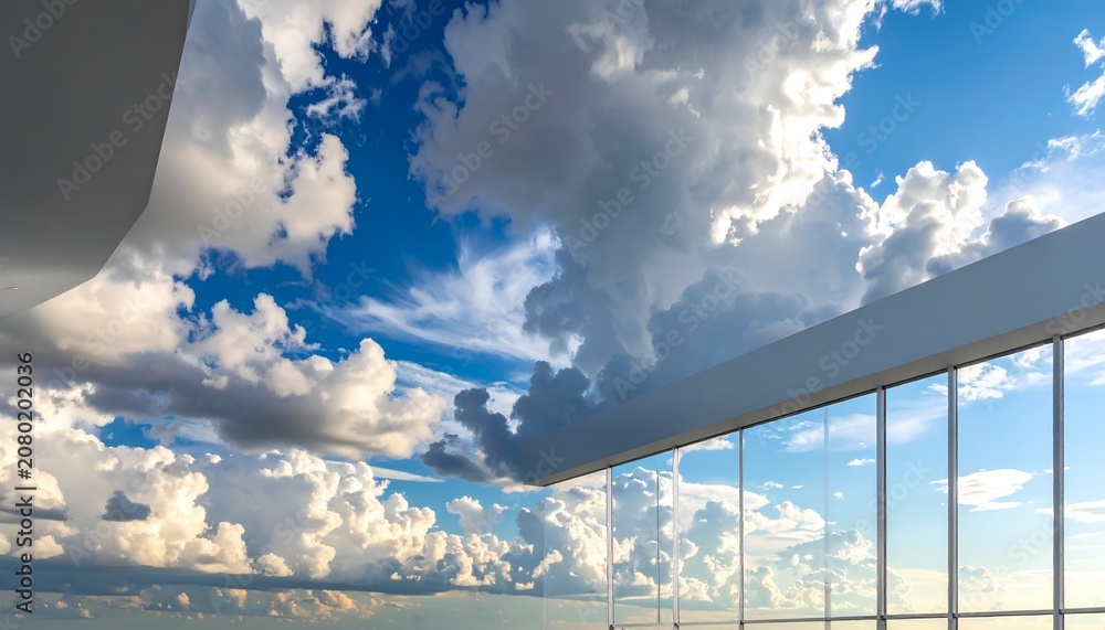 Fototapeta premium Sky view from a modern building with large windows.