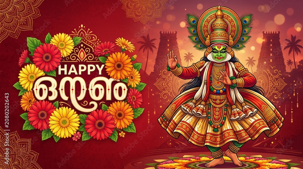 Fototapeta premium easy to edit vector illustration of Happy Onam holiday for South India festival background