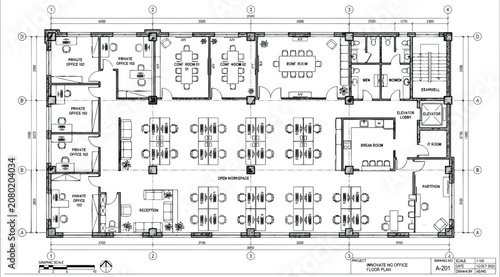 Bild auf Leinwand Architectural office floor plan layout with furniture arrangement