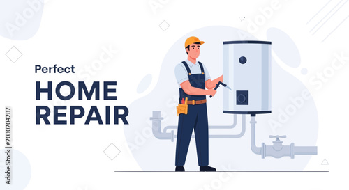 Professional Plumber Fixing Water Heater for Home Repair Services