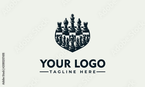 Foto Vintage chess strategy shield crest vector. logo. illustration