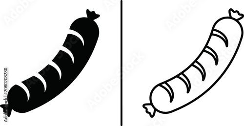 Bild auf Leinwand Sausage icon set solid silhouette and outline versions for graphic design