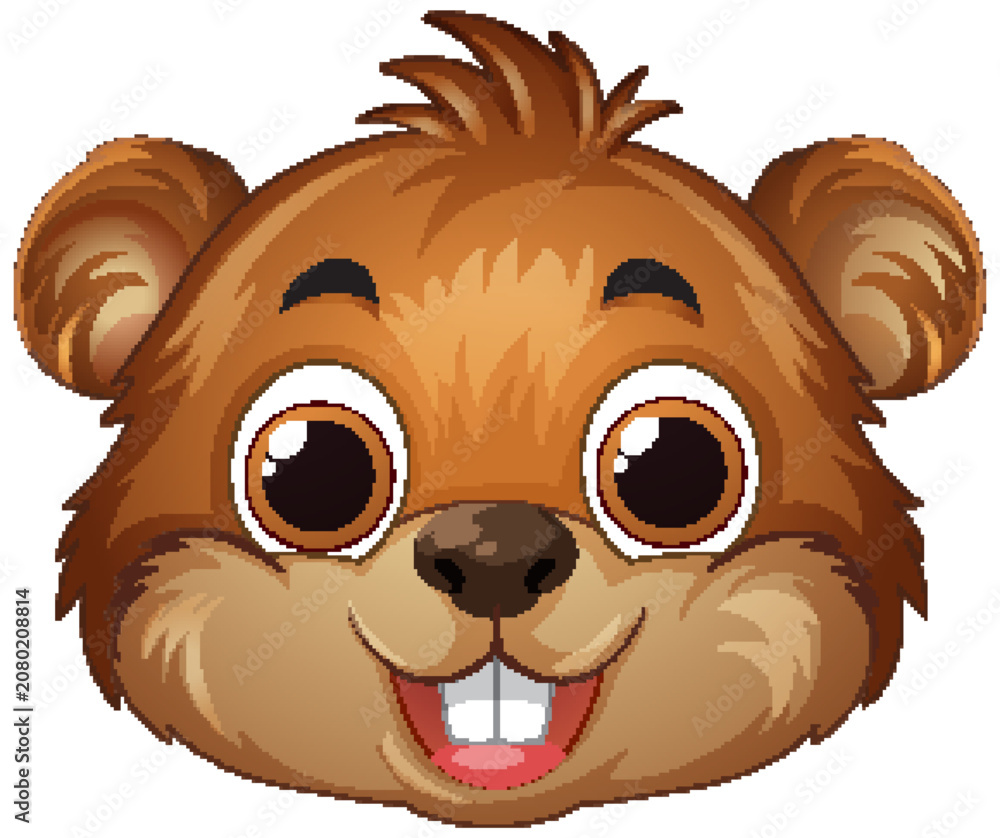 Fototapeta premium Cute Brown Beaver Head Vector Illustration with Smiling Expression