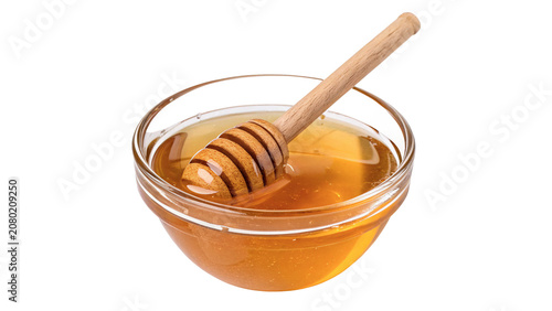 Φωτογραφία Sweet golden natural organic honey inside a clear glass bowl with dipper isolate