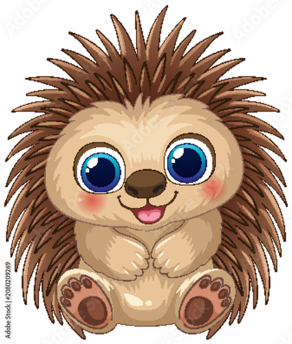 Cute Cartoon Hedgehog Illustration with Large Blue Eyes and Spiky Quills