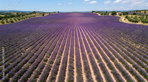 Stunning Aerial View of Vibrant Purple Lavender Fields in Summer