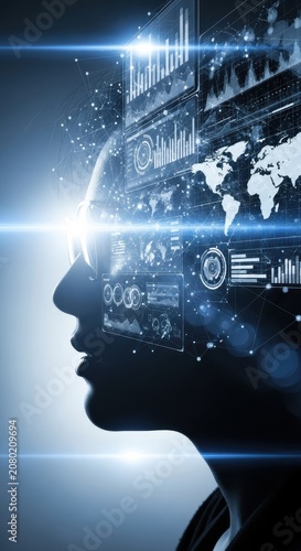 Artificial Intelligence Human Profile with Digital Data HUD Overlay