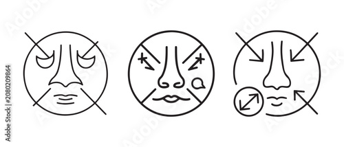 Bild auf Leinwand Set of linear icons depicting nose surgery procedures and facial aesthetic correction in minimalist style