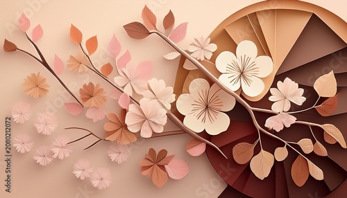 Cherry Blossom Color Palette Abstract Background With Triangles Circular Color Palette Radial Layout Featuring Soft Beige To Rich Brown Tones Clean Minimalist Design Balanced Composition