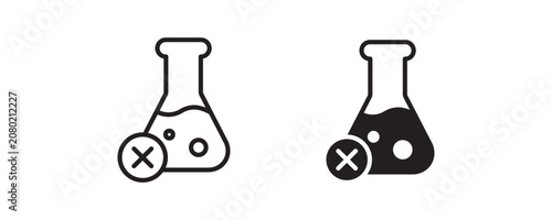Tableau sur toile Erlenmeyer Flask with Warning Symbol Icon Set in Outline and Solid Style, Vector